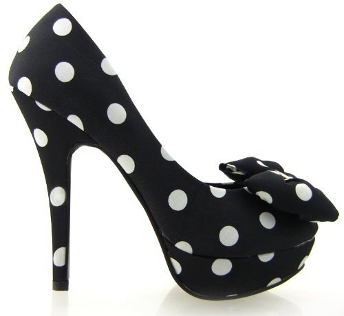 Polka Dots Bow Stiletto Platform High Heel Pump