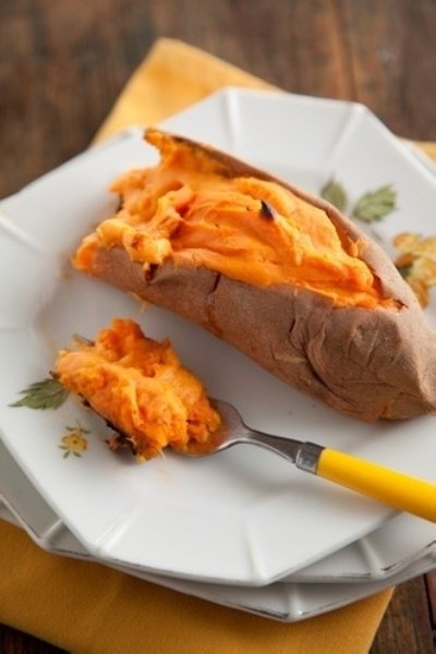 Served Baked Sweet Potatoes