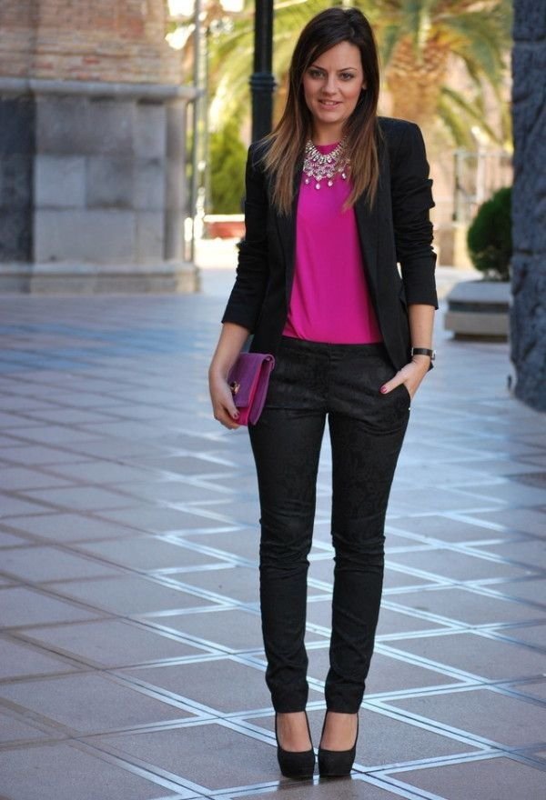 fuchsia shirt outfit