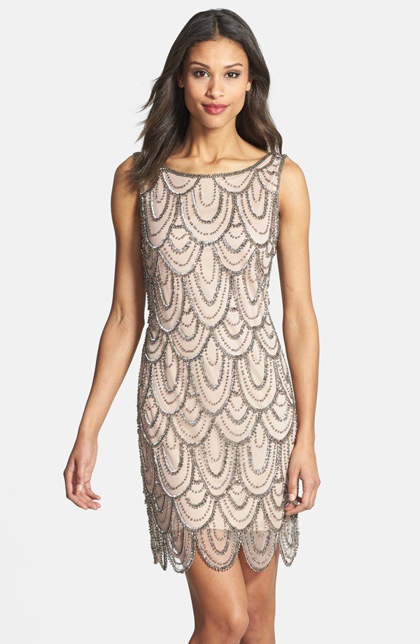 Embellished Mesh Cocktail Dress