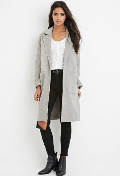 Gray Longline Wool-Blend Coat