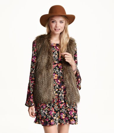 Brown Faux Fur Vest with Pockets