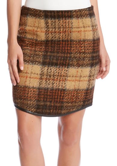 Karen Kane Curved Hem Plaid Skirt