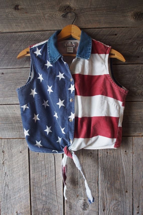 Vintage American Flag Button down Crop Top