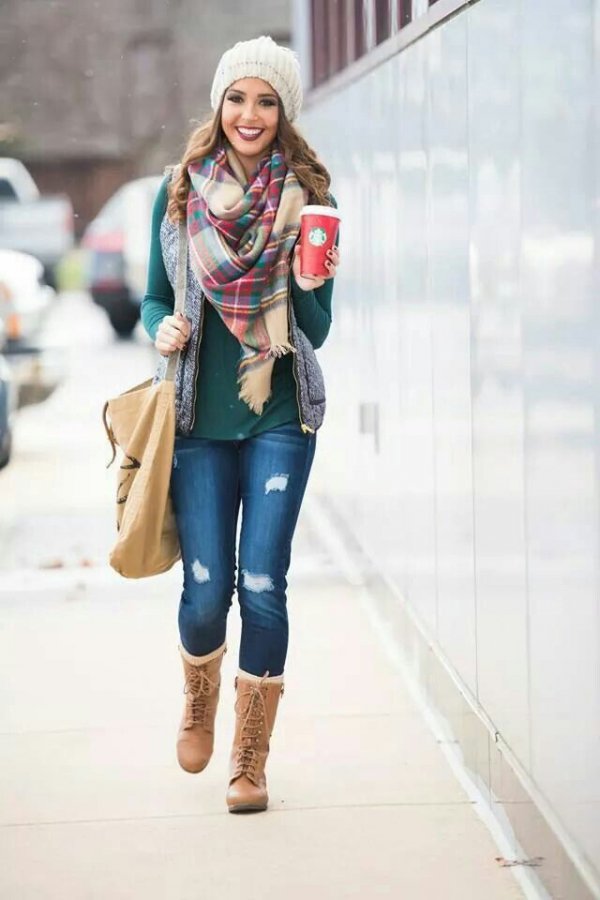 Neutral Plaid with Green