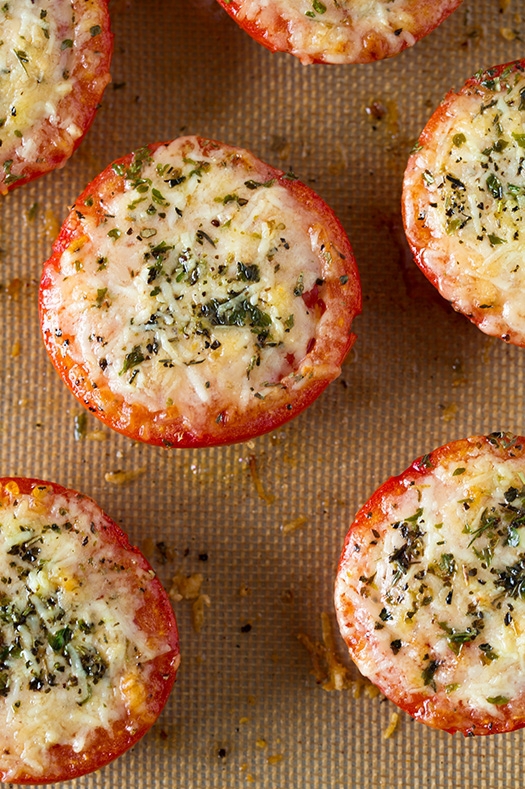 1 Large Tomato, Halved and Topped with 1 Tbsp Parmesan, Broiled - 44 Calories