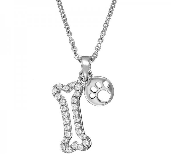 Cubic Zirconia 18k White Gold over Silver Dog Bone Necklace