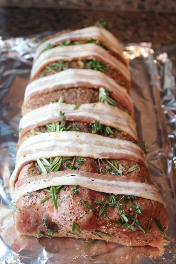 Bacon Wrapped Herb Crusted Pork Loin