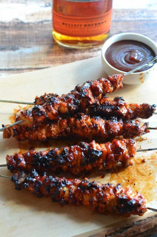 Bacon Bourbon BBQ Chicken Kebabs