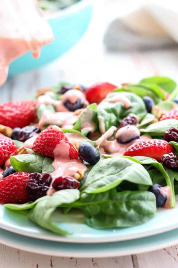 salad, dish, spinach salad, food, strawberries,