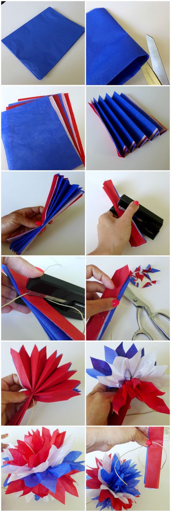 Red, White and Blue Pom Garland