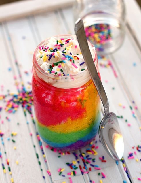 Rainbow Cake in a Jar