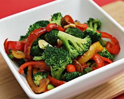 Sautéed Broccoli with Yellow and Red Bell Peppers