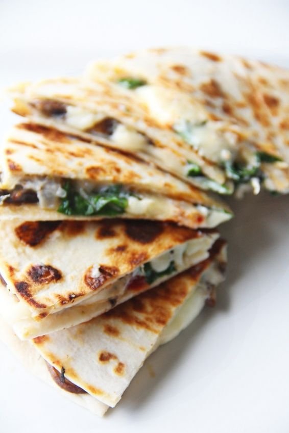 Spinach, Sundried Tomato, Mushroom and Goat Cheese Quesadillas