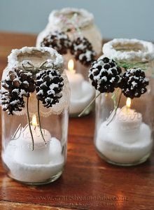 Snowy Pine Cone Candle Jars