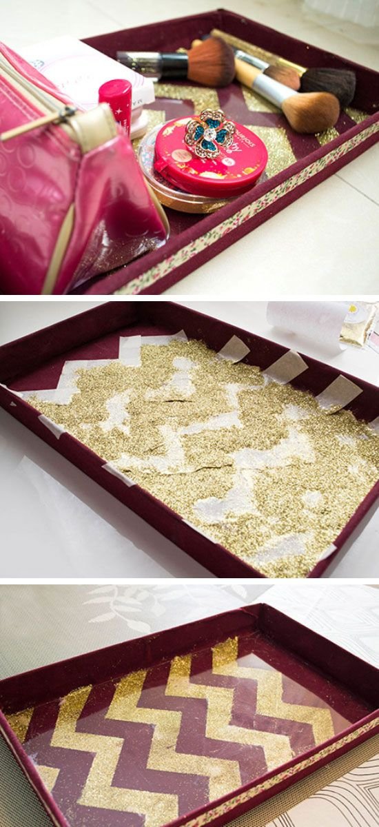 DIY Chevron Glitter Vanity Tray