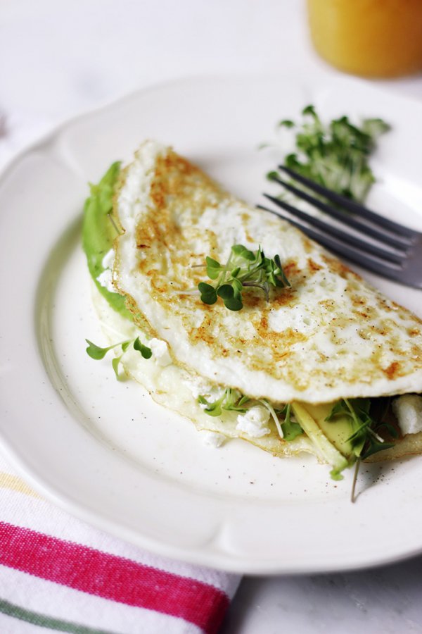 Egg White Omelette with Avocado, Goat Cheese, and Micro Greens