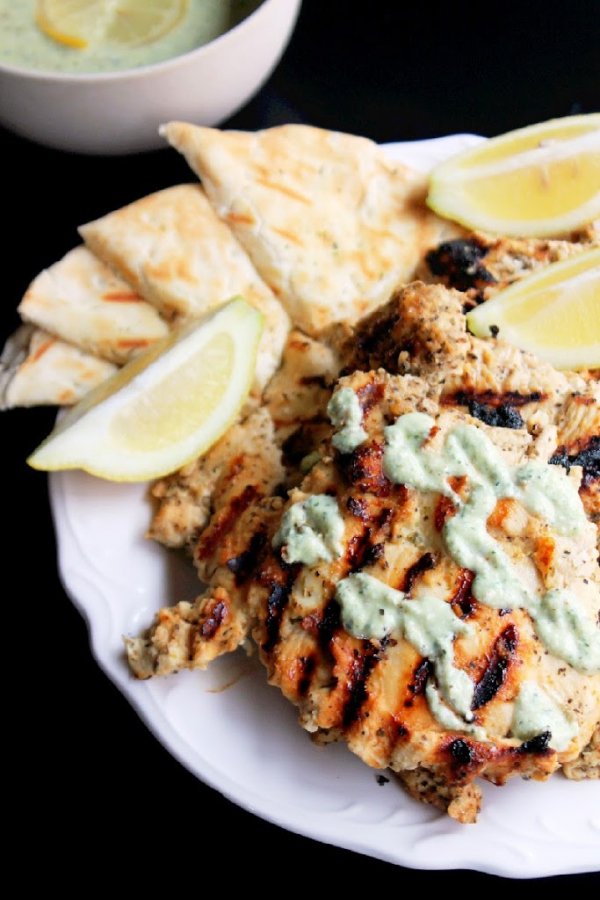 Grilled Chicken Pita Wraps with Greek Yogurt Cucumber Sauce