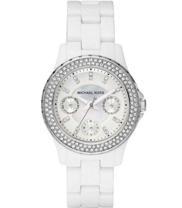 White Acrylic-Strap Glitz Mini Madison Watch