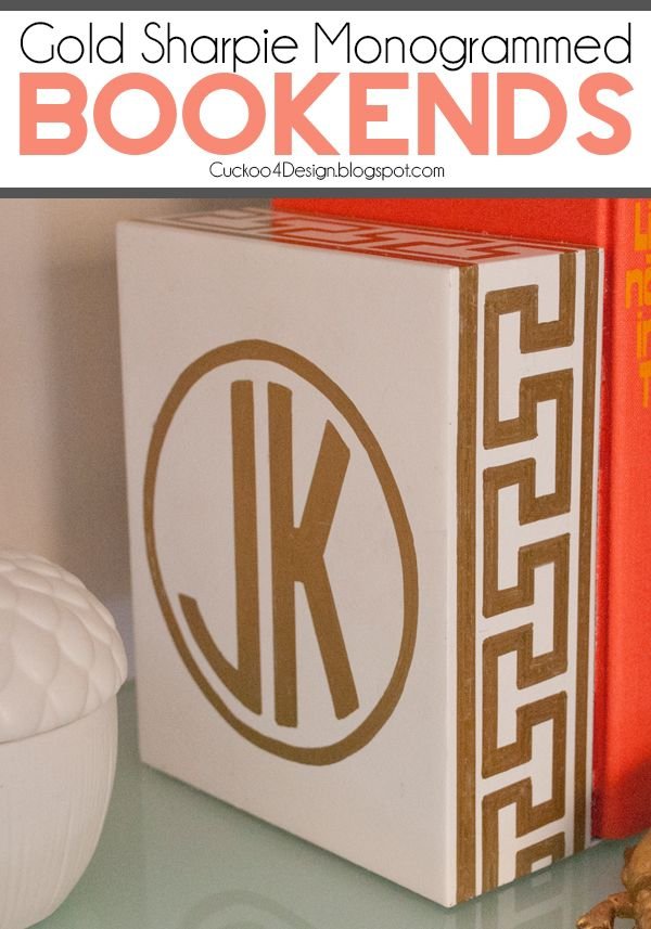 Gold Sharpie Monogrammed Bookends