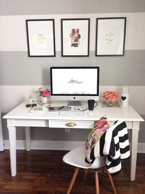 desk, white, black and white, room, furniture,