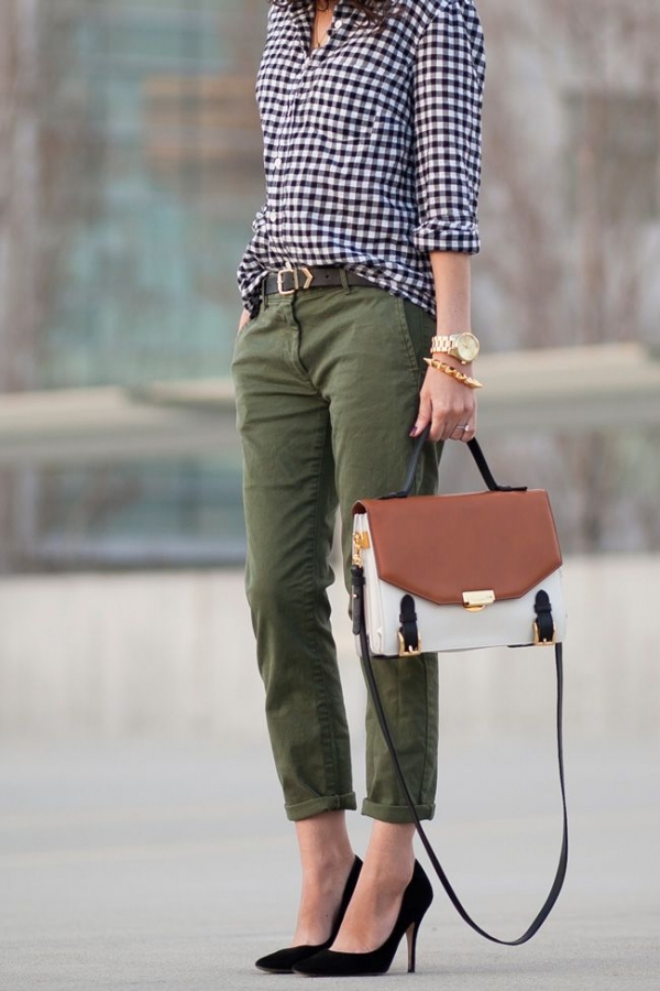 Black Gingham & Olive Khakis