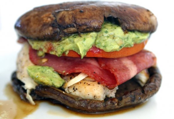 Chicken, Guacamole and Bacon on Portobello!