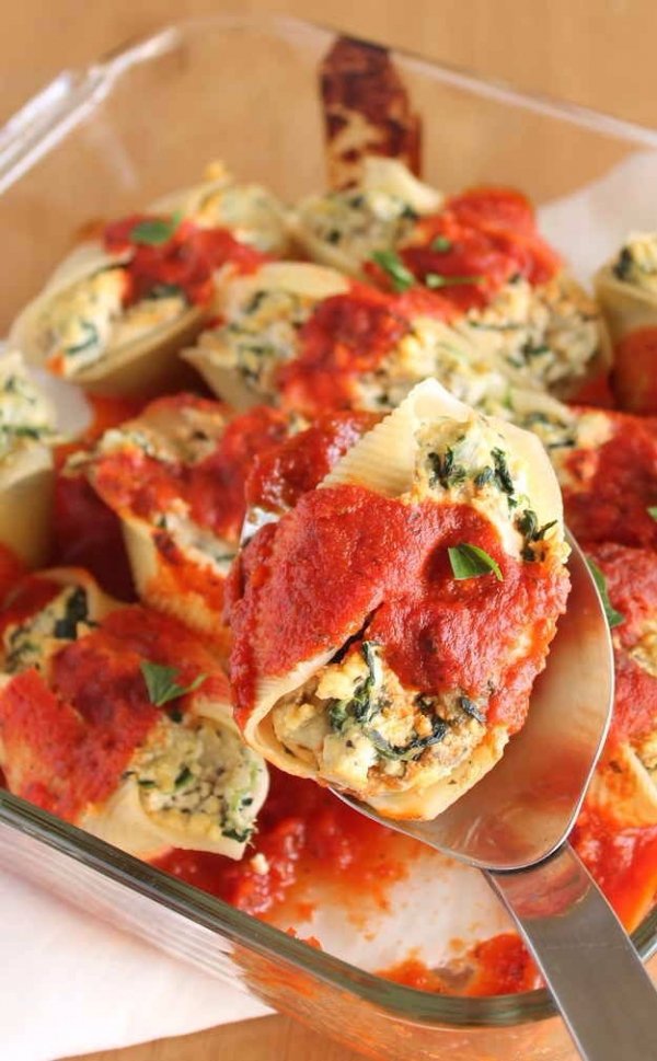 Tofu "Ricotta" Stuffed Shells with Spinach and Eggplant