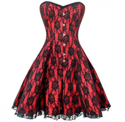 Red Flared Corset Dress