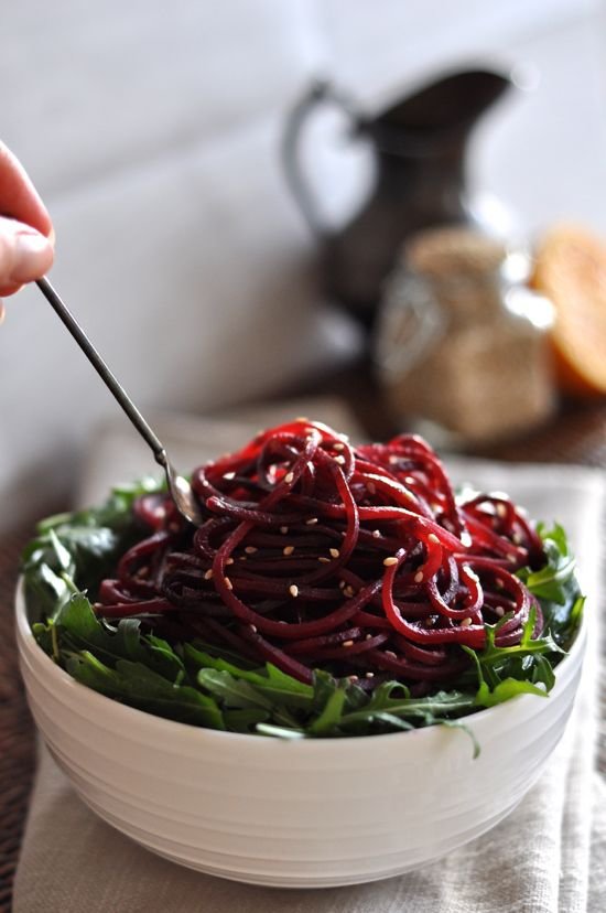 Spiralized Beet & Arugula Salad with Orange Vinaigrette