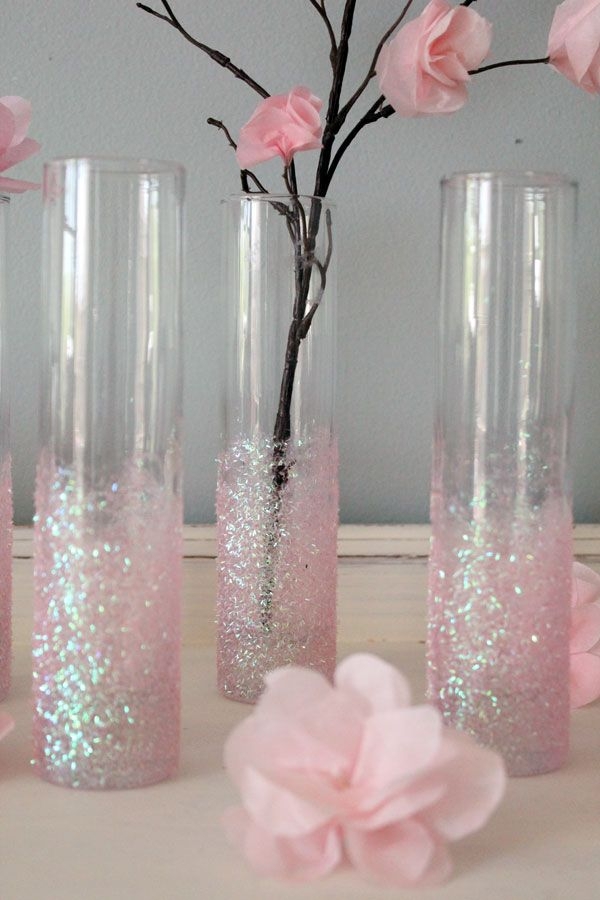 DIY Glittery Pink Vases