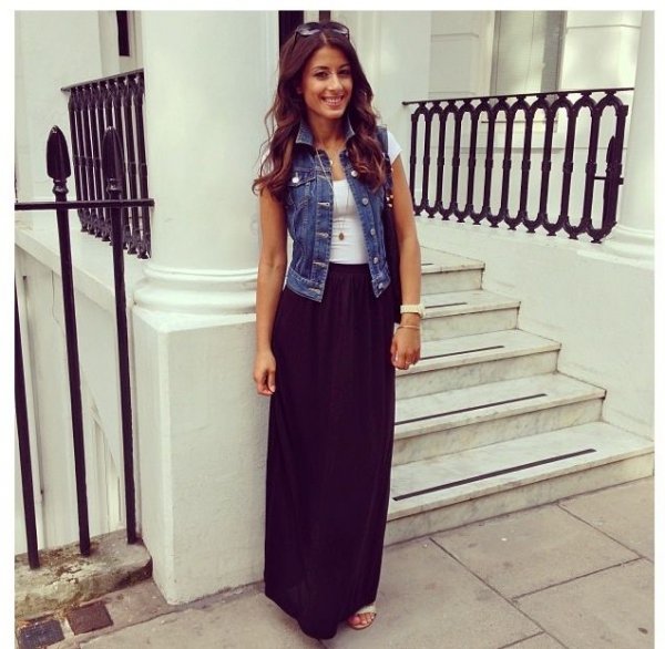 A Denim Vest and Black Maxi