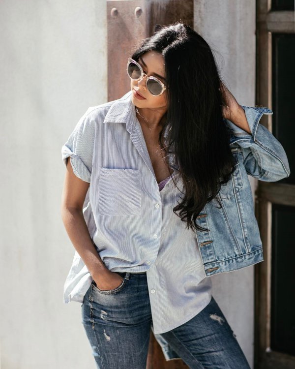 clothing, person, denim, glasses, fashion,