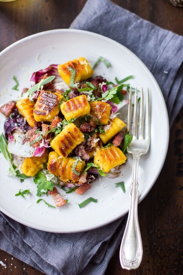 Pumpkin Ricotta Gnocchi with Pancetta and Seared Radicchio