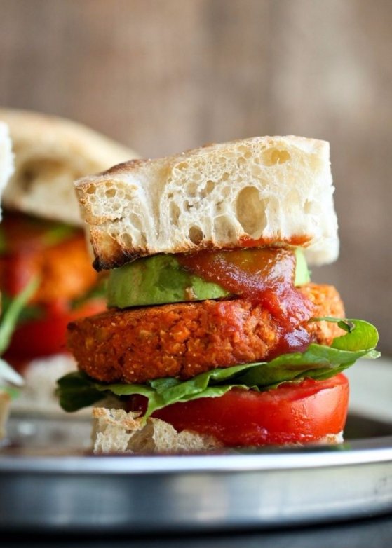 Smoky Barbecue Sweet Potato Chickpea Burgers