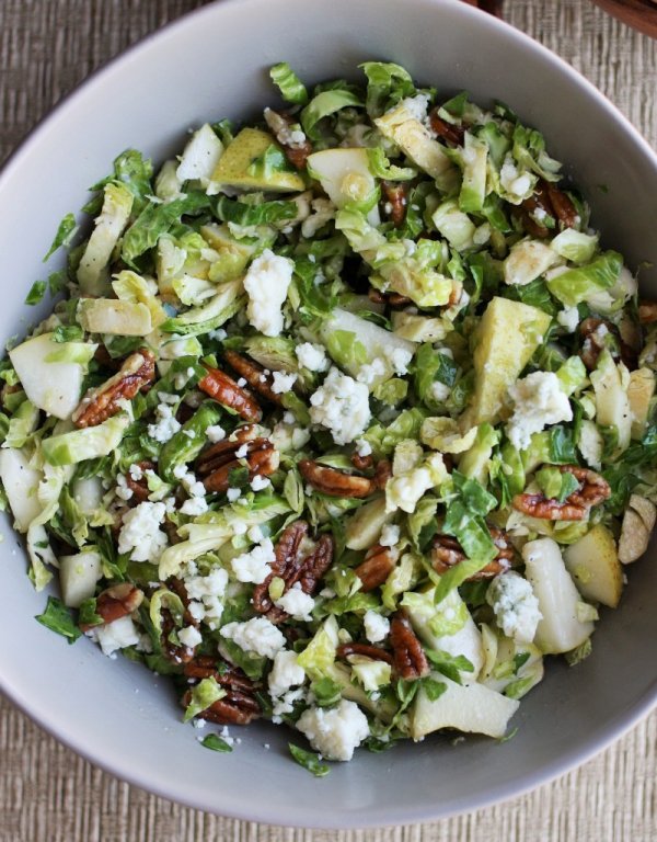 Pear, Pecan, and Gorgonzola Brussels Sprout Slaw