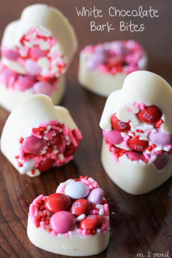 Heart Shaped White Chocolate Bark Bites