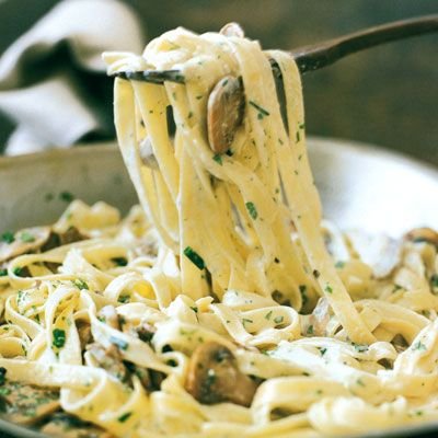 Fettuccine with Mushrooms, Tarragon, and Goat Cheese Sauce