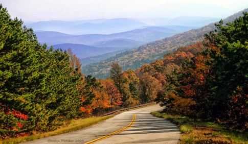 mountainous landforms, tree, road, mountain, autumn,