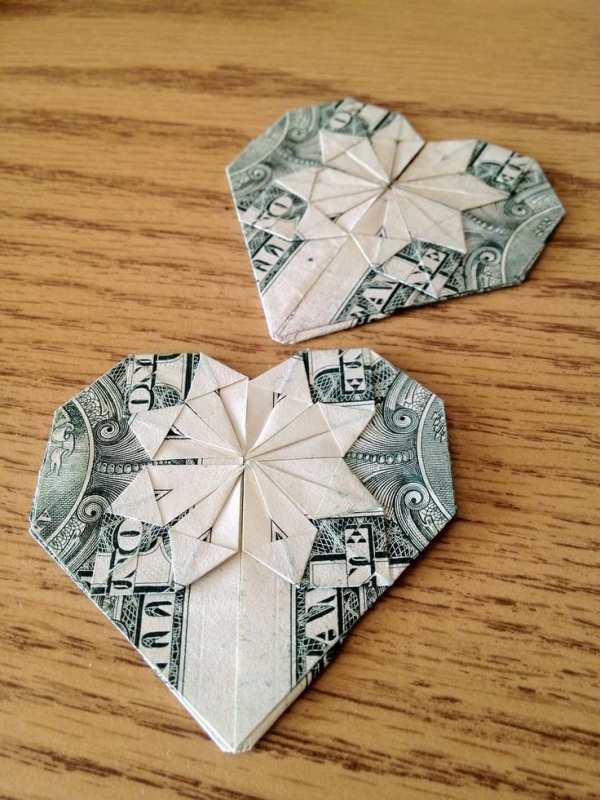 Origami Dollar Hearts