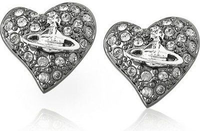 Vivienne Westwood Gunmetal and Diamante Heart Stud Earrings