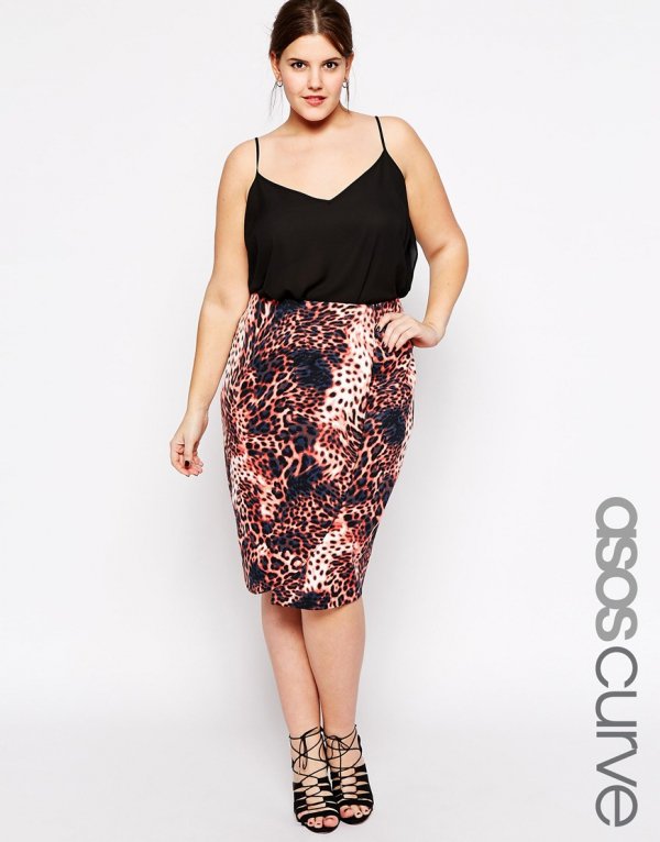 ASOS CURVE Exclusive Scuba Wrap Pencil Skirt in Animal