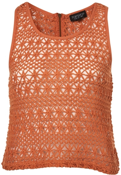 Topshop Apricot Crochet Zip Back Top