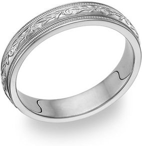 14K White Gold Paisley Wedding Band Ring