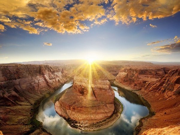 Horseshoe Bend,reflection,morning,sunlight,rock,