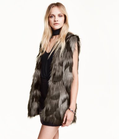 Black Textured Faux Fur Vest