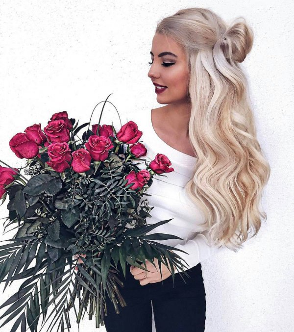 hair, flower, hairstyle, beauty, long hair,