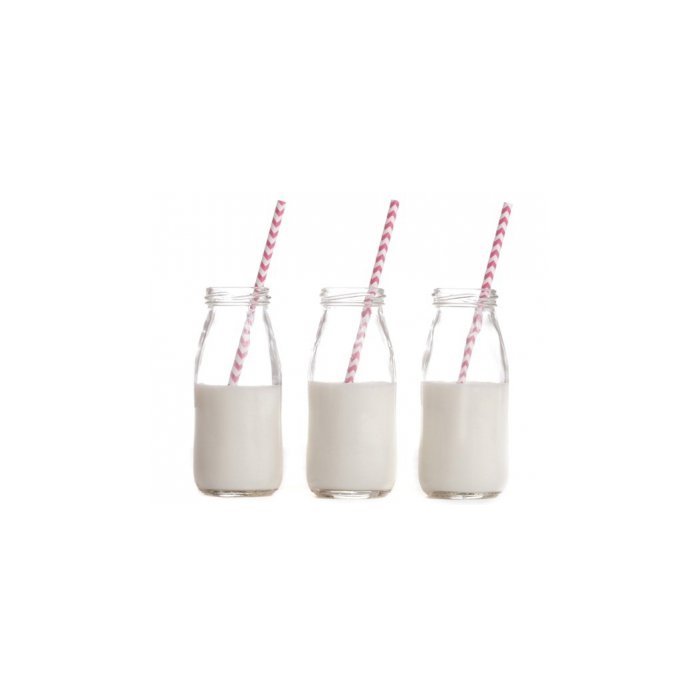 Dress My Cupcake 12-Pack Vintage Paper Straws with Glass Milk Bottles Favors Bundle, Hot Pink Fuchsia Chevron