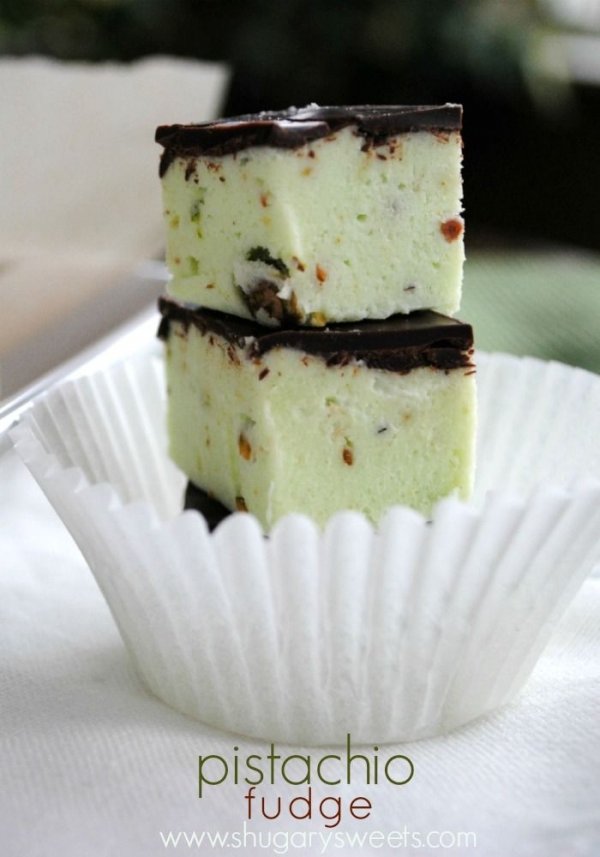 Pistachio Fudge Topped with Dark Chocolate Ganache