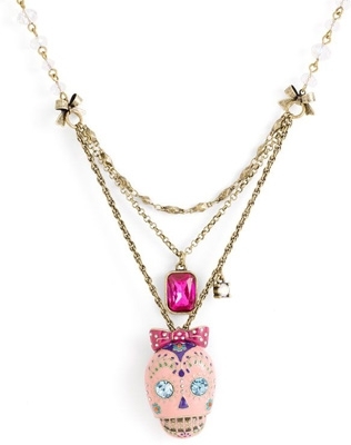 Viva La Betsey Skull Pendant Multi Chain Necklace